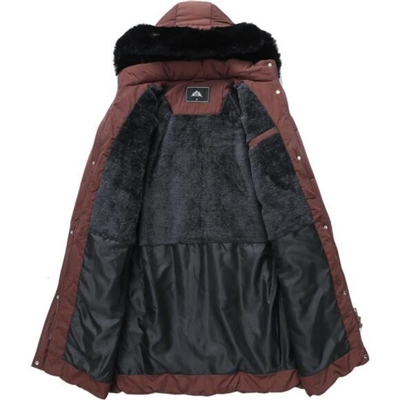 Women's Winter Coat Long Waterproof Parka - Warm Brown - Picture 3 of 7